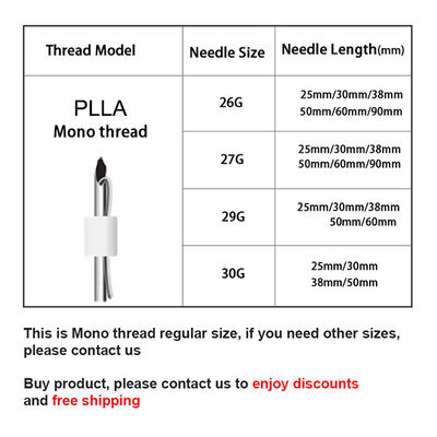 Mono линия действия подъемной силы стороны сутур потока 29g 60mm Bsorbable Plla Поли-L-молочная кисловочная хирургическая